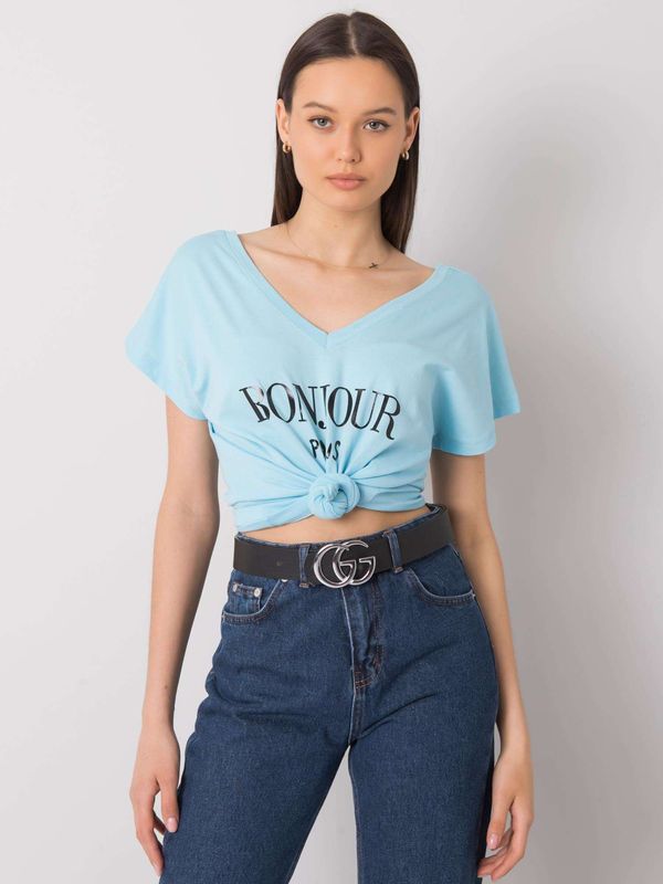 Fashionhunters Blue T-shirt with triangular neckline