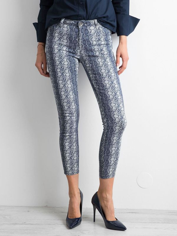 Fashionhunters Blue trousers with animal patterns