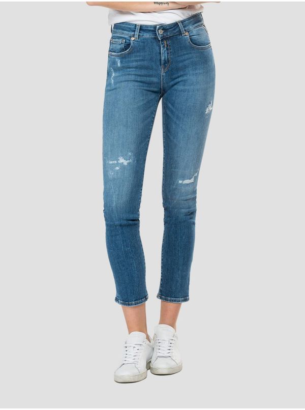 Replay Blue women's cropped slim fit jeans with ripped effect Replay - Women