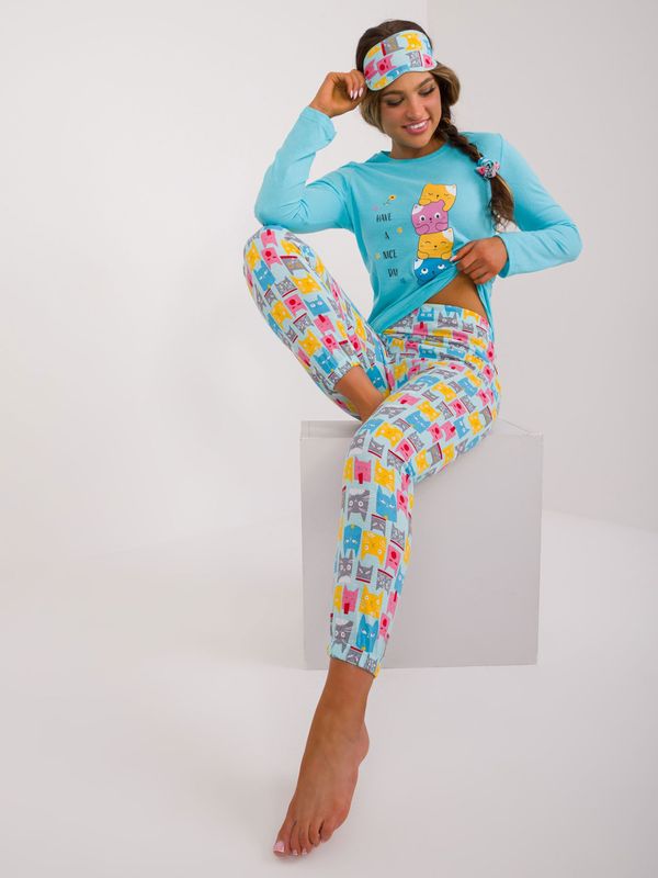 Fashionhunters Blue women's pajamas with kittens