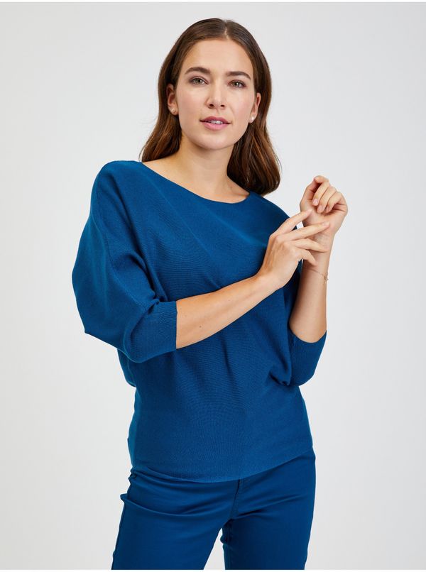 Orsay Blue women's ribbed sweater with batwing sleeves ORSAY