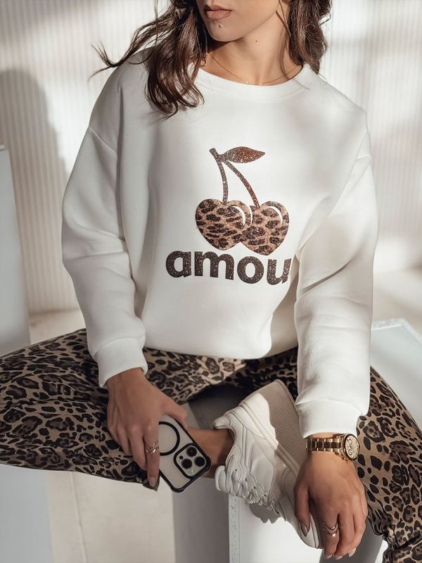 DStreet Bluza damska oversize CHERRILUXE z wisienkami kremowa Dstreet