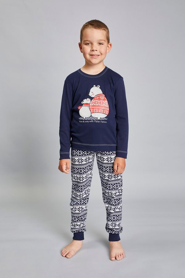 Italian Fashion Boys' Arctic pajamas long sleeves, long trousers - navy blue/navy blue print