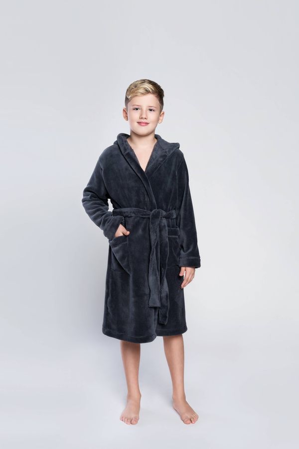 Italian Fashion Boys' Long Sleeve Bathrobe Mimas - graphite