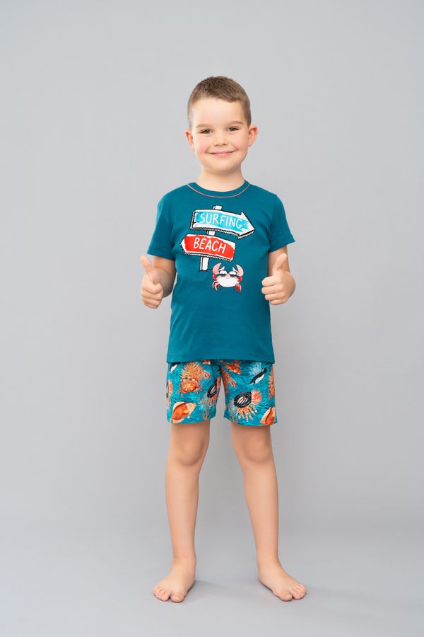 Italian Fashion Boys' pyjamas Crab, short sleeves, shorts - teal/print