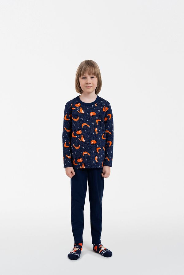 Italian Fashion Boys' pyjamas Witalis, long sleeves, long legs - print/navy blue