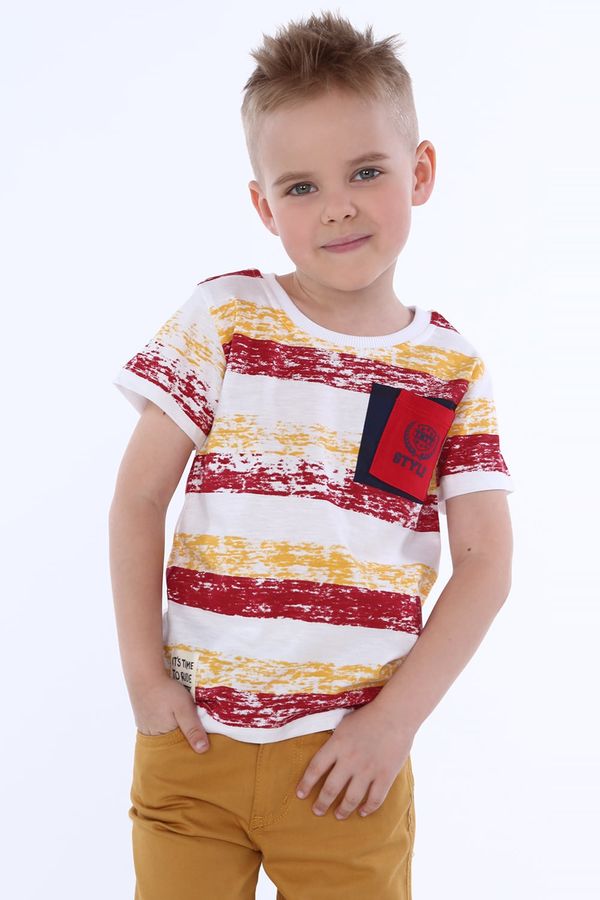 FASARDI Boy's Striped T-shirt with Pocket / Burgundy