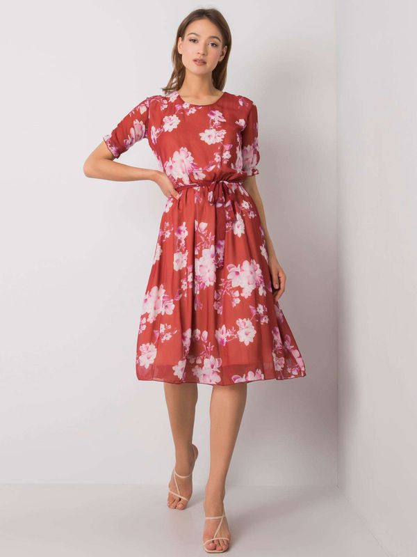 Fashionhunters Brick dress with floral patterns
