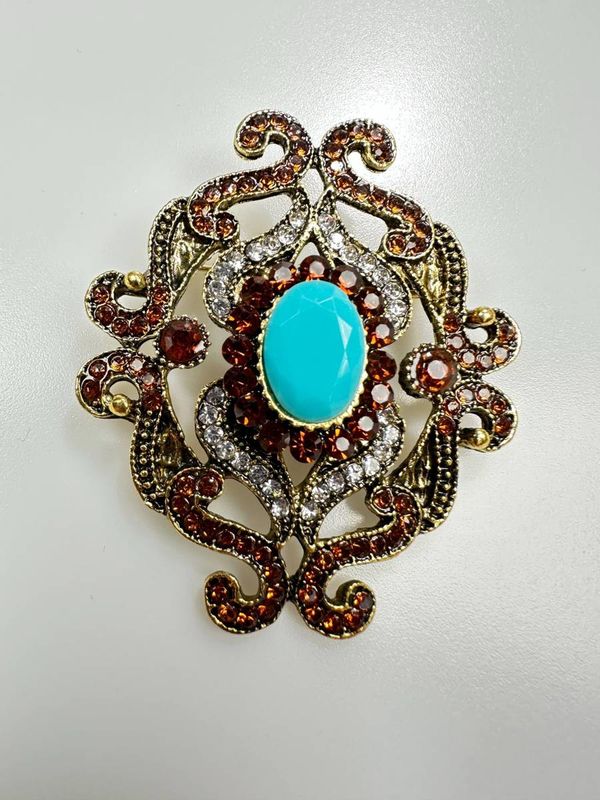 Kesi Brooch XZ459-107 Gold + Blue