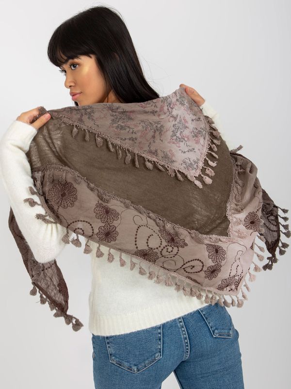 Fashionhunters Brown and beige scarf with decorative finish