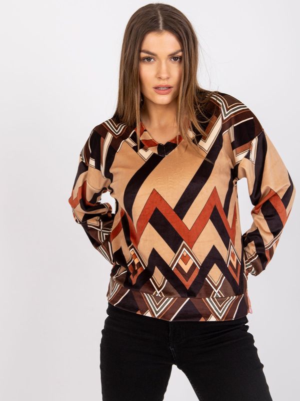 Fashionhunters Brown and beige velour blouse with Lea prints