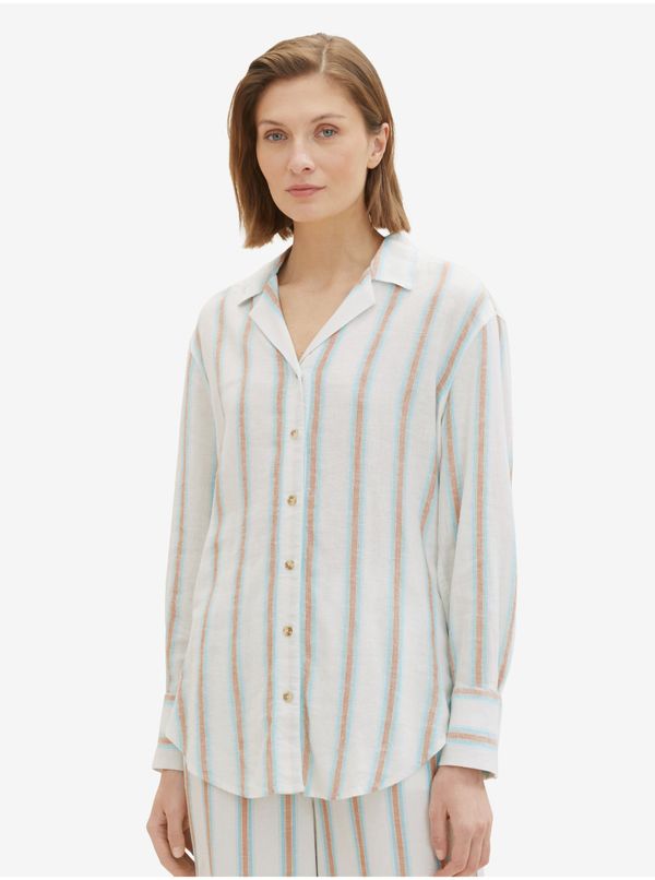 Tom Tailor Brown and White Ladies Striped Linen Shirt Tom Tailor - Ladies