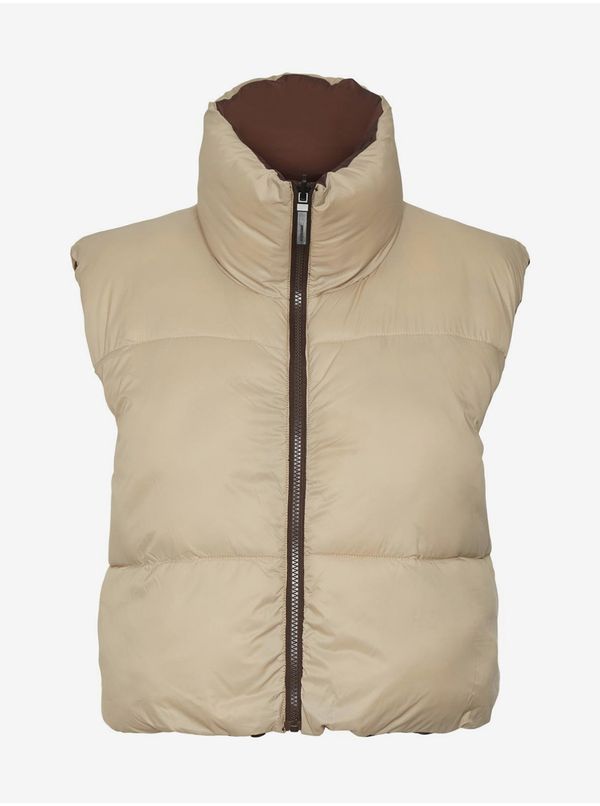 Noisy May Brown-beige quilted double-sided short vest Noisy May Ales - Ladies
