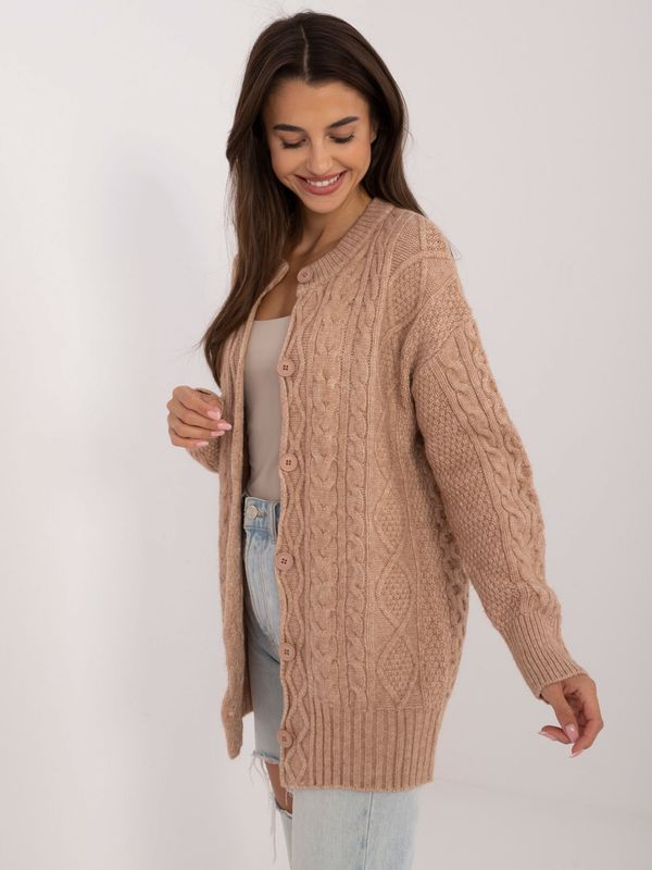 Fashionhunters Brown cardigan with a round neckline