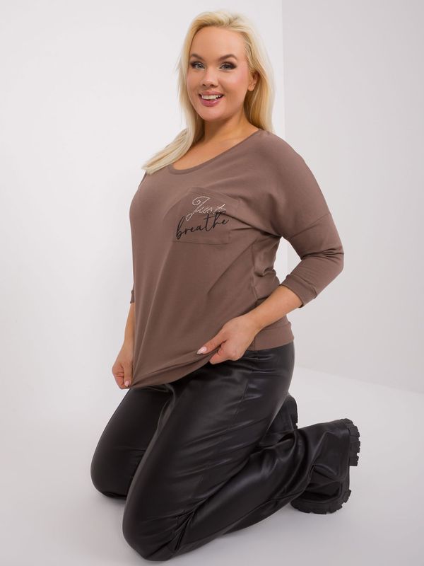 Fashionhunters Brown casual plus size blouse with lettering