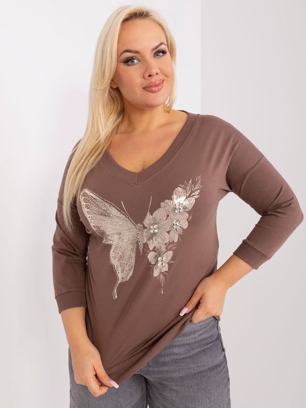 Fashionhunters Brown casual plus size blouse with patches