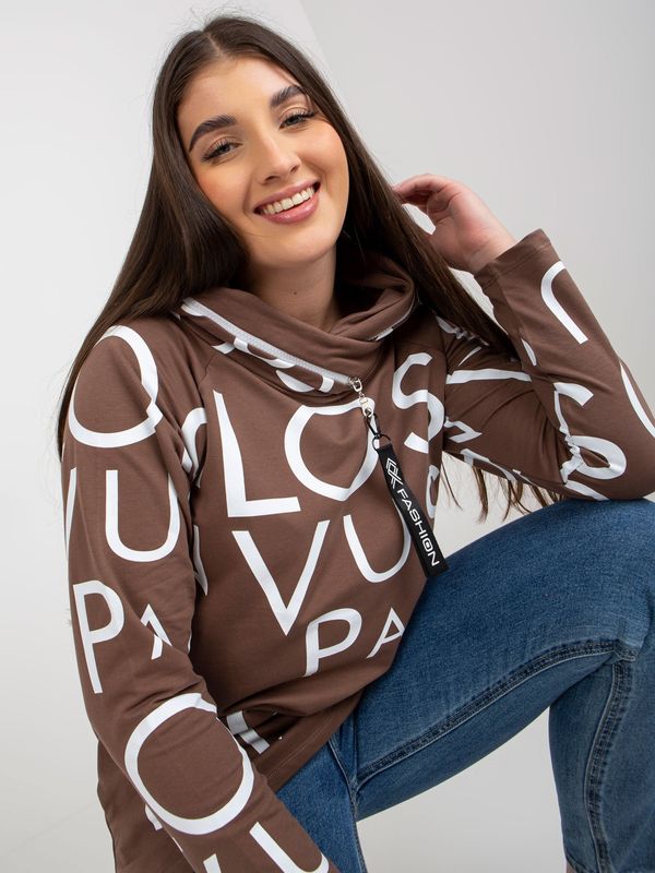 Fashionhunters Brown cotton sweatshirt of larger size with letters