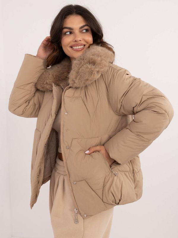 Fashionhunters Brown down winter jacket with hood