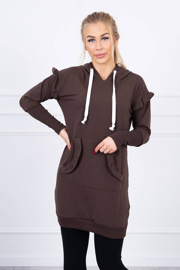 Kesi Brown dress with decorative ruffles and hood