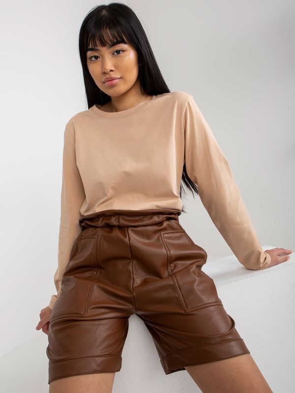 Fashionhunters Brown insulated shorts made of eco-leather for leisure time