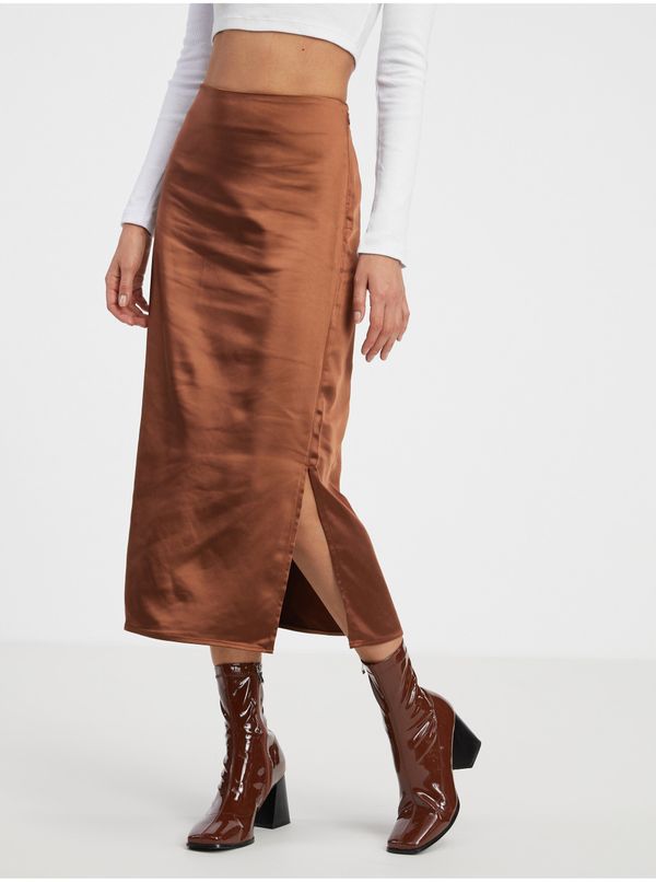 Only Brown Ladies Satin Maxi Skirt ONLY Mayra - Ladies