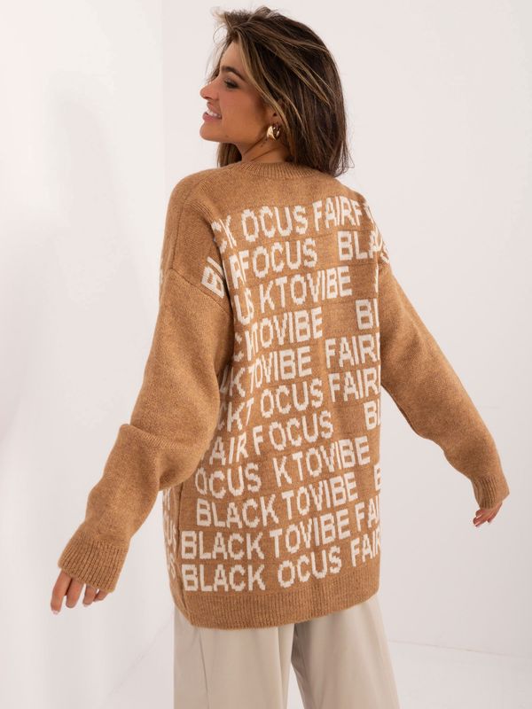 Fashionhunters Brown long sweater with inscriptions