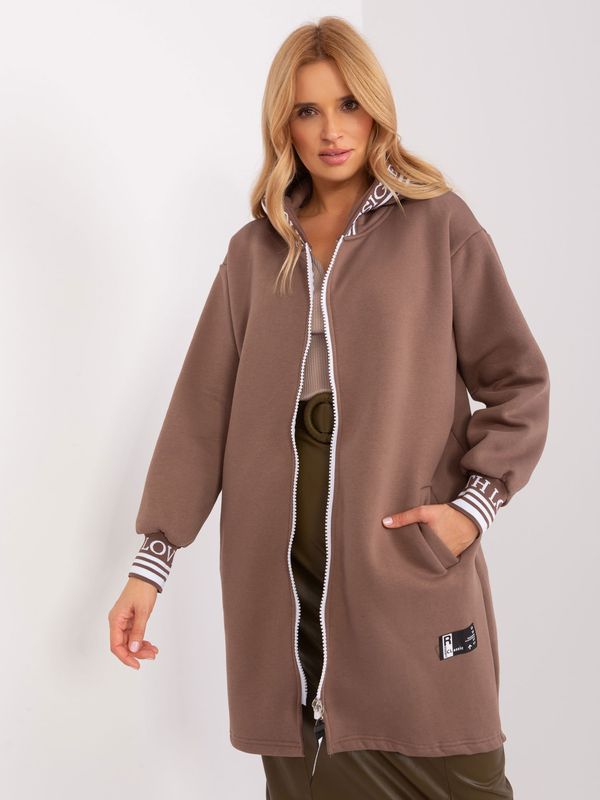 Fashionhunters Brown long sweatshirt with zipper and pockets