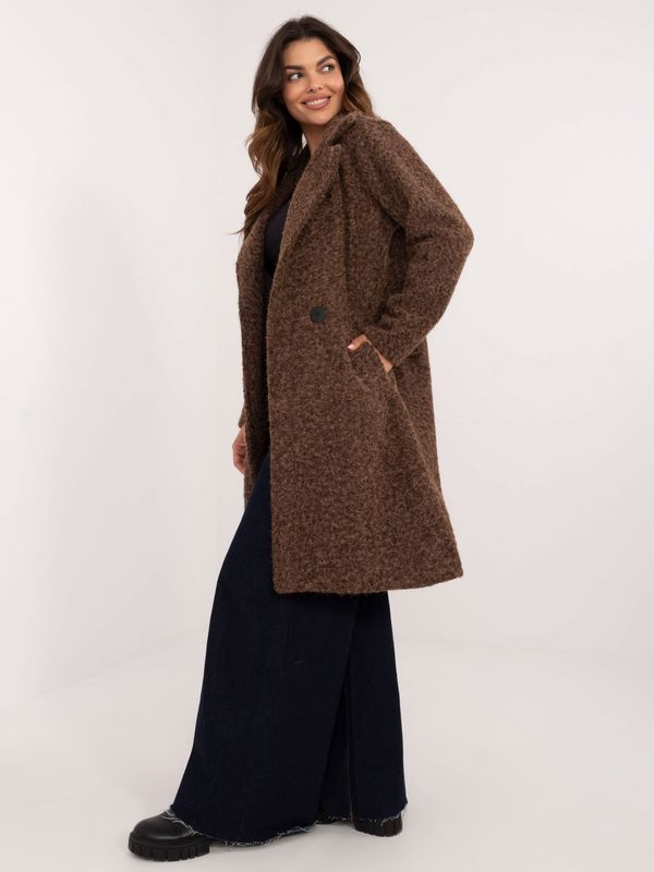 Fashionhunters Brown long winter coat with button fastening