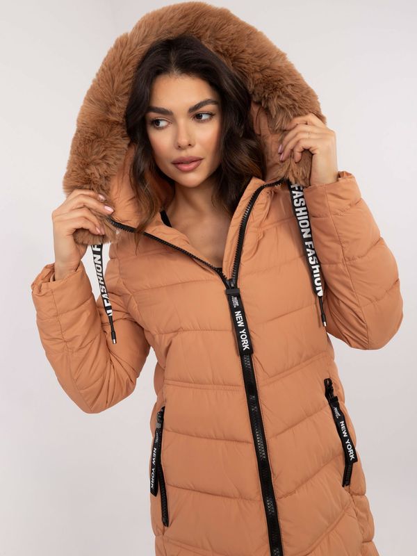 Fashionhunters Brown long winter jacket with stitching