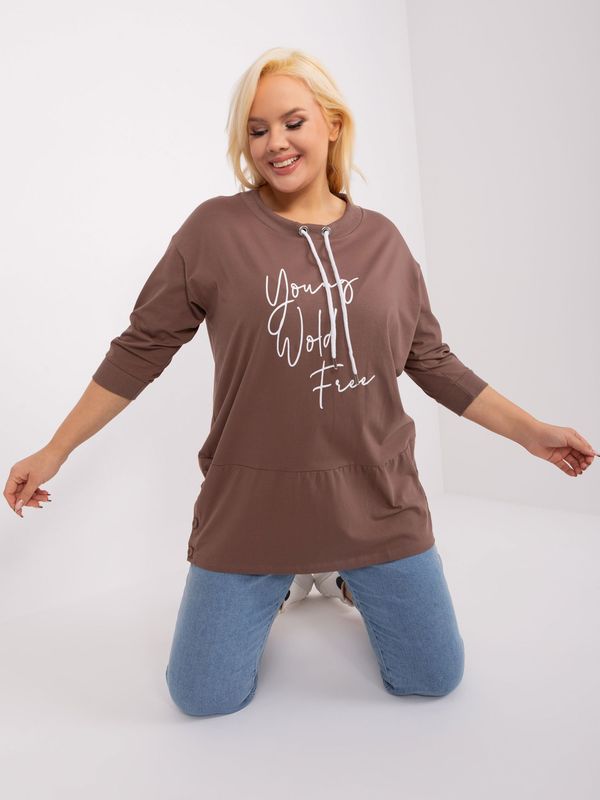 Fashionhunters Brown loose plus size blouse with buttons