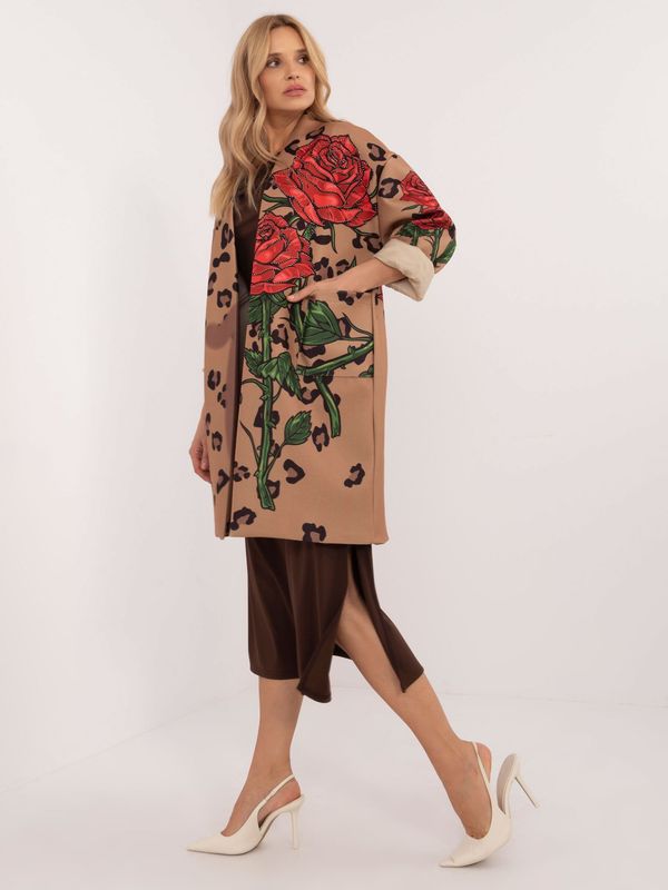 Fashionhunters Brown patterned women's coat with appliqué