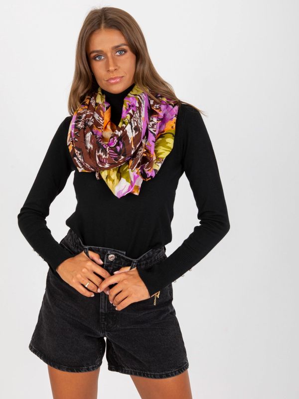 Fashionhunters Brown-purple cotton scarf with pattern