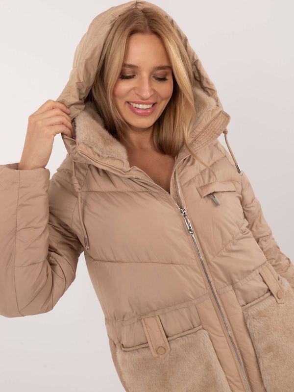 Fashionhunters Brown quilted winter jacket with fur