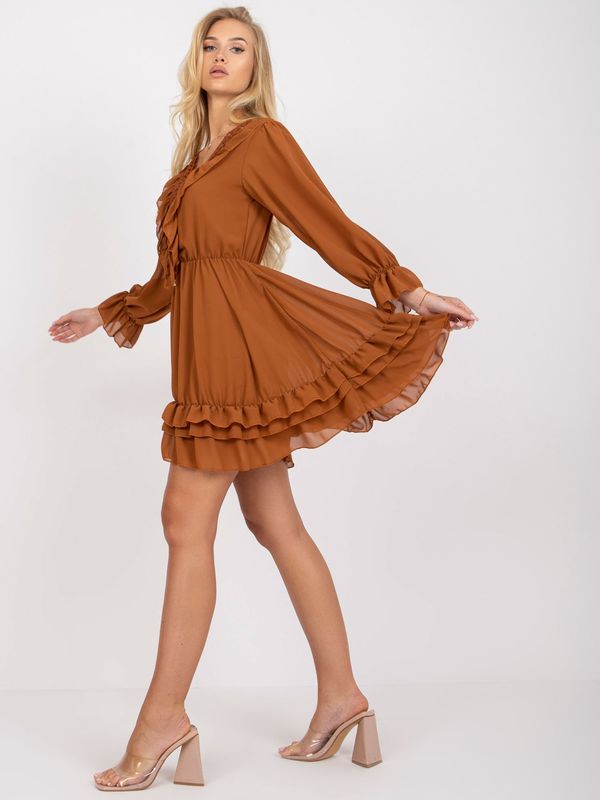 Fashionhunters Brown short dress with frills and long sleeves by Winona OCH BELLA