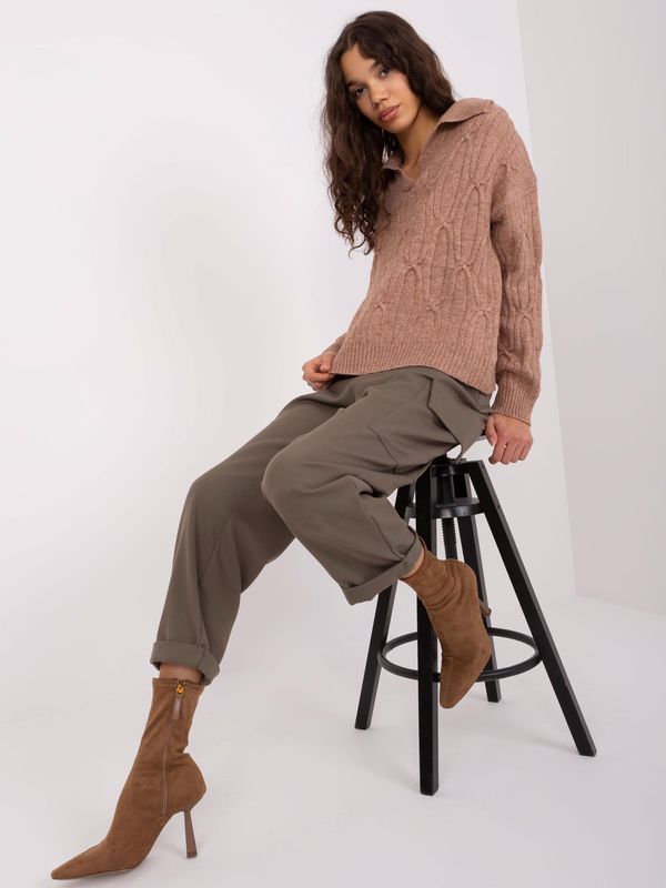 Fashionhunters Brown sweater with cables, loose fit