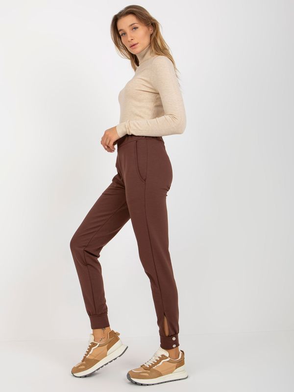 Fashionhunters Brown trousers with leg closure by OCH BELLA