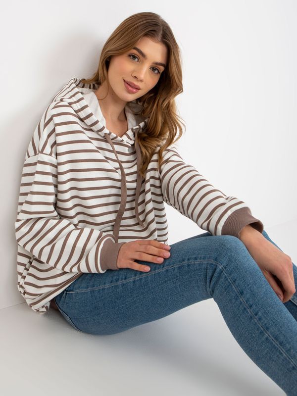 Fashionhunters Brown-white loose striped hoodie
