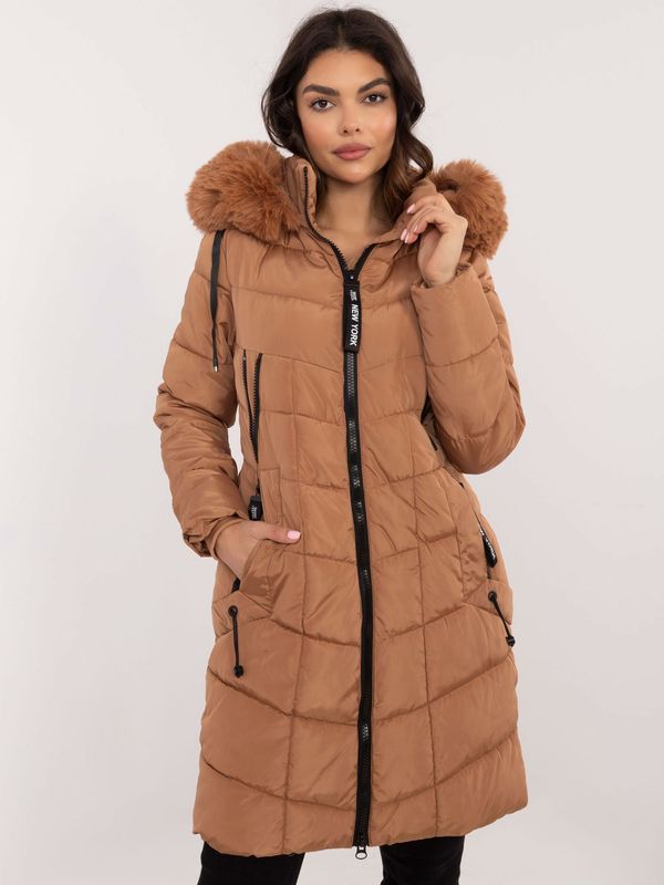 Fashionhunters Brown winter jacket with detachable hood