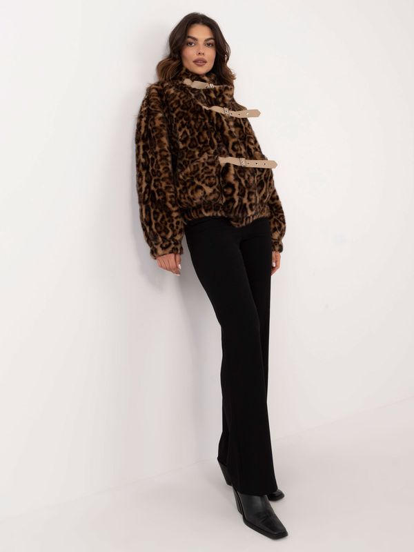 Fashionhunters Brown winter jacket with leopard print