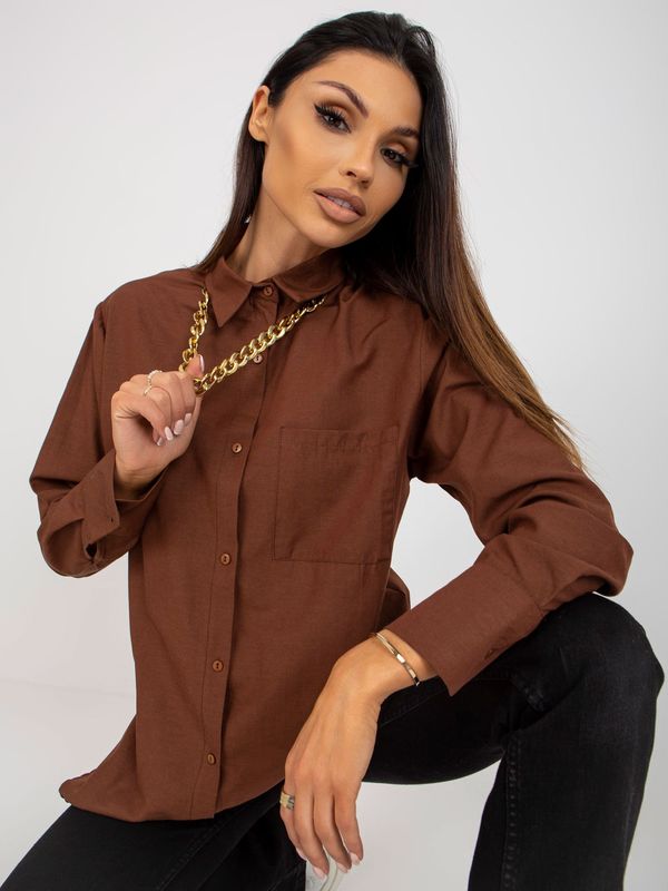 Fashionhunters Brown women's oversize shirt with chain