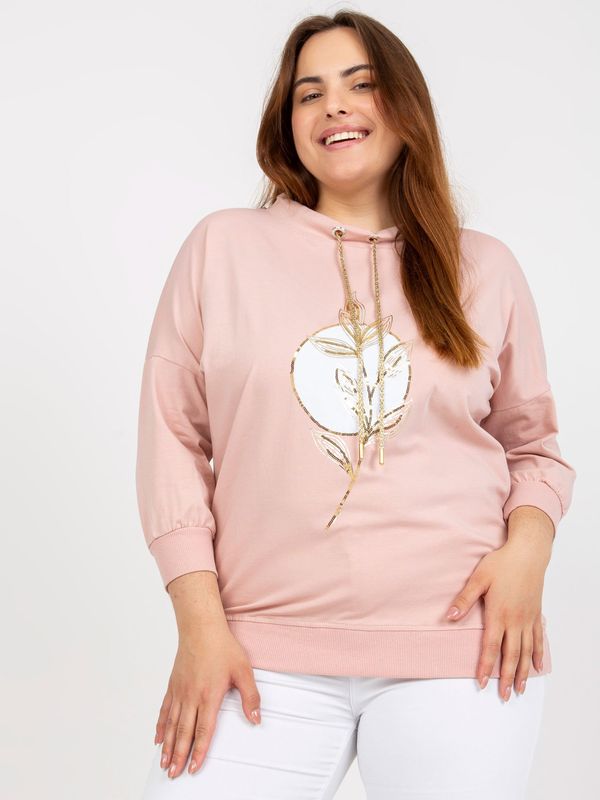 Fashionhunters Bulky powder pink blouse with 3/4 sleeves and print