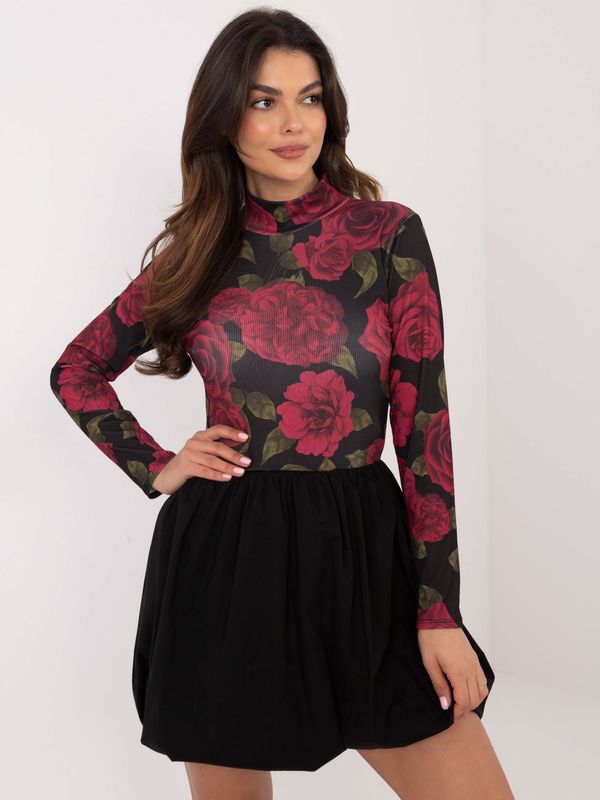 Fashionhunters Burgundy and black cocktail dress with print