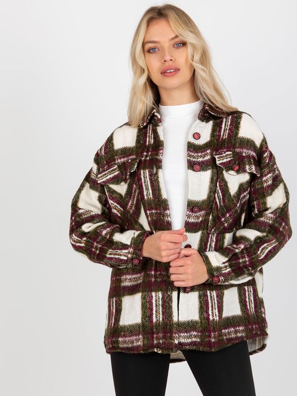 Fashionhunters Burgundy and khaki warm plaid shirt with pockets
