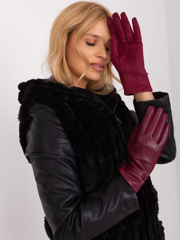 Fashionhunters Burgundy, elegant women's gloves