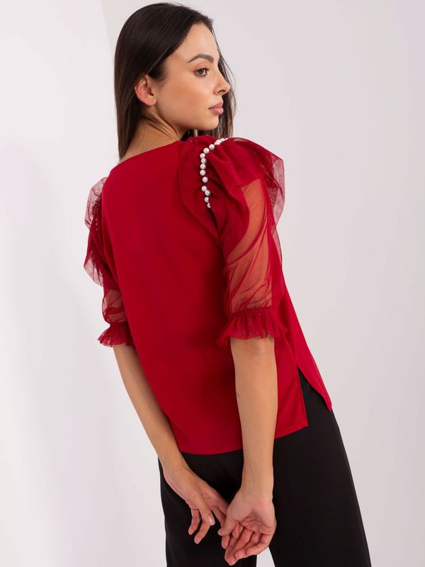 Fashionhunters Burgundy formal blouse with mesh sleeves