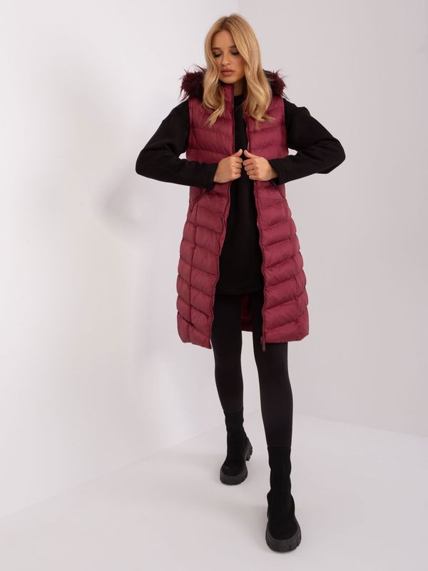 Fashionhunters Burgundy long quilted vest from RUE PARIS