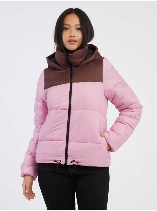 Noisy May Burgundy-pink Quilted Winter Hooded Jacket Noisy May Ales - Women