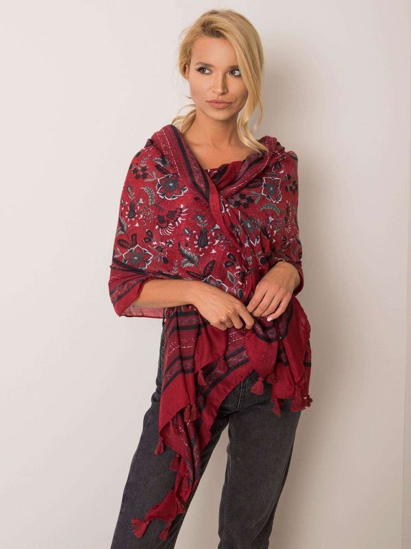 Fashionhunters Burgundy scarf with floral pattern