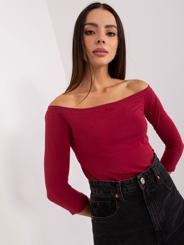 Fashionhunters Burgundy waisted Spanish blouse BASIC FEEL GOOD