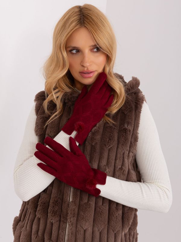 Fashionhunters Burgundy winter gloves with cut-out